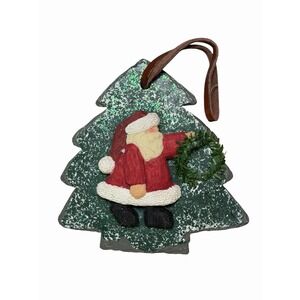 Vintage 1999 Crazy Mountain Imports Santa Wreath Slate Christmas Tree‎ Ornament